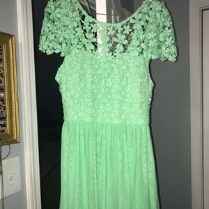 Light Green Dress with Floral Crochet Detail